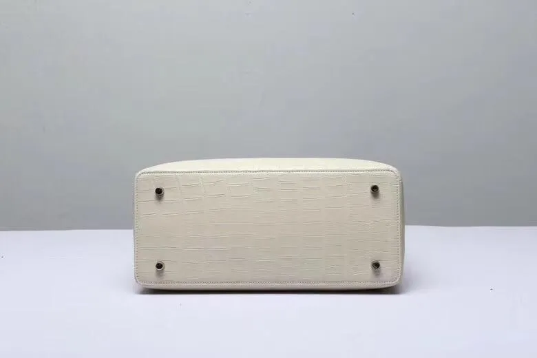 Genuine Crocodile Belly Leather Top Handle Bags For Women Cream 35cm