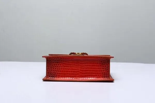 Genuine Crocodile  Leather Top Handle Cross Body Bag Vintage Red