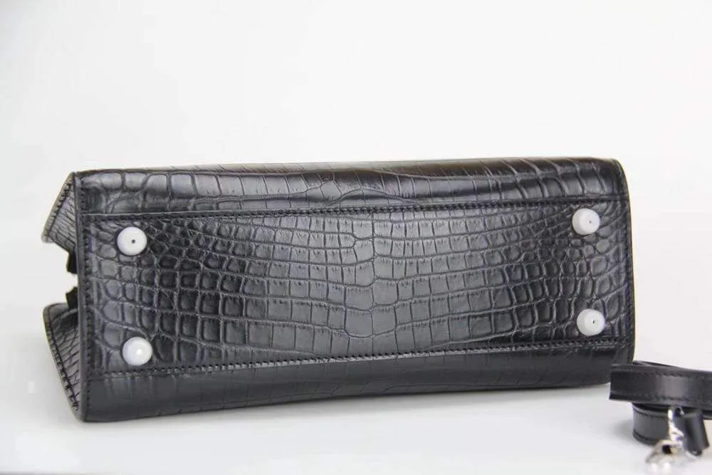 Genuine Crocodile Leather Top Handle Tote Bag Black