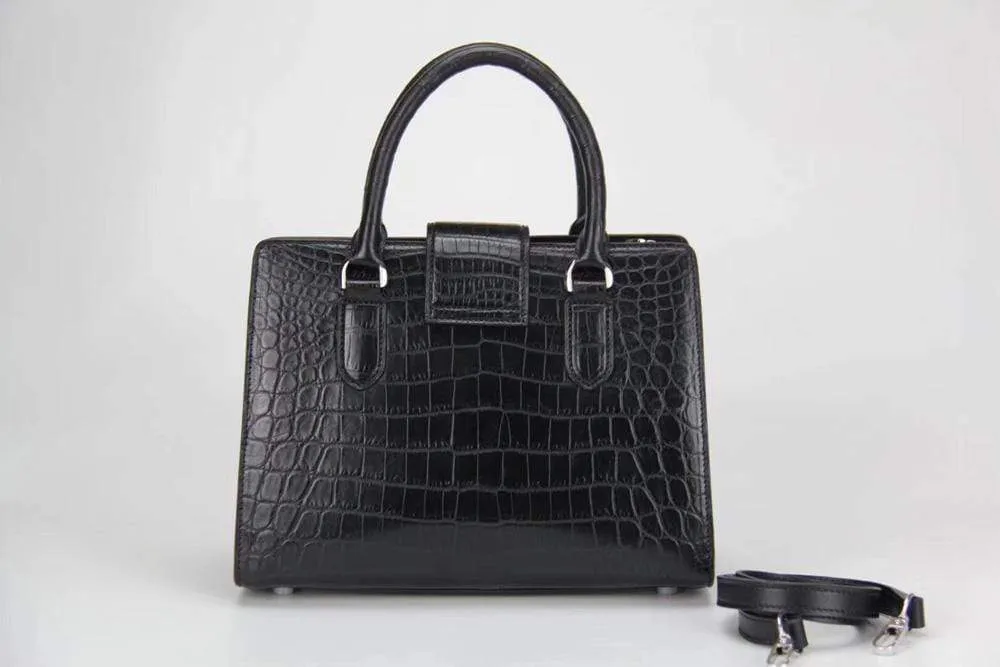 Genuine Crocodile Leather Top Handle Tote Bag Black
