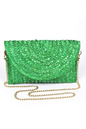 Green Straw Envelope Convertible Clutch Bag