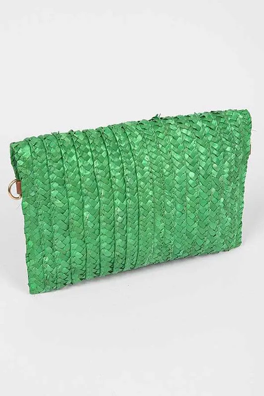Green Straw Envelope Convertible Clutch Bag