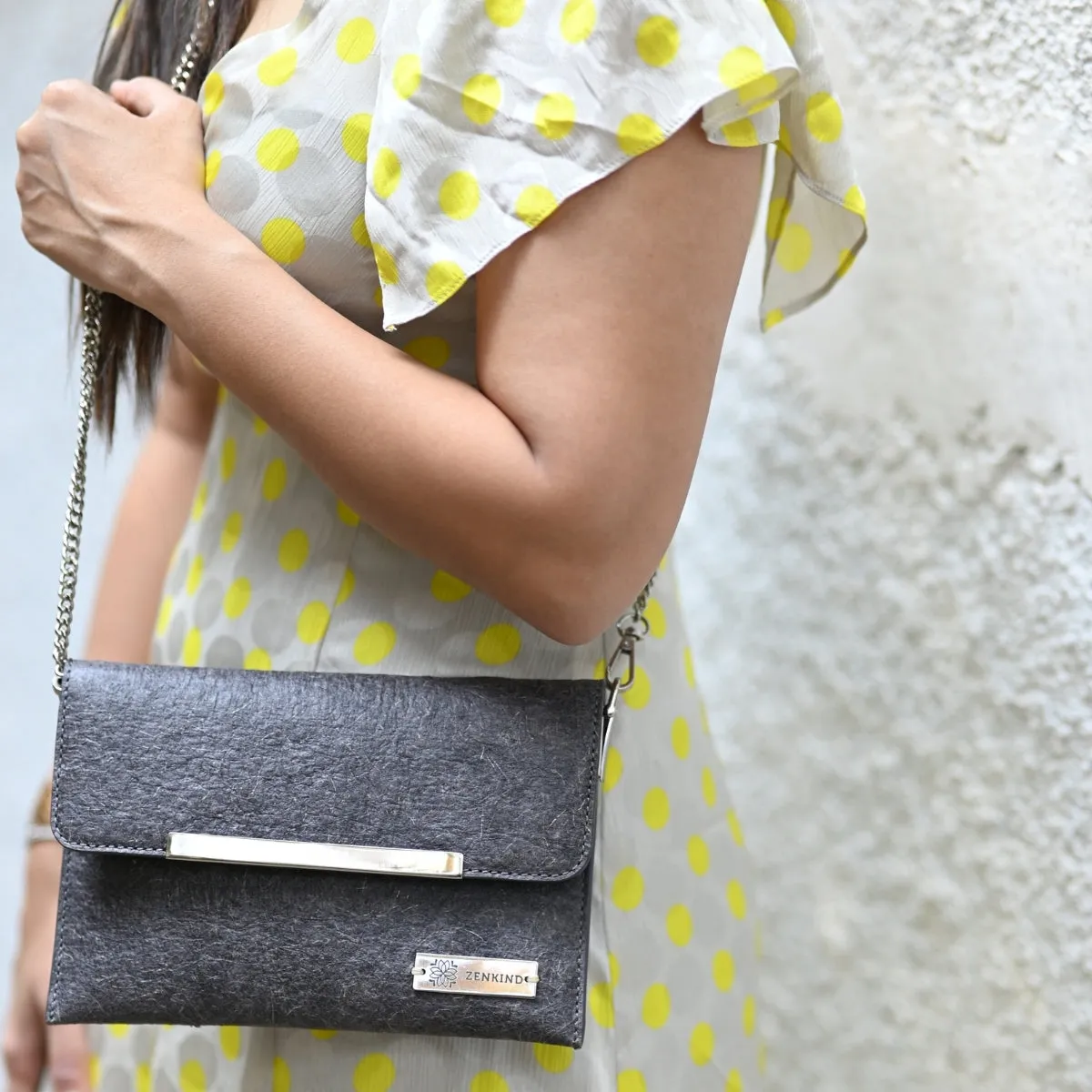 Grey Envelope Sling Bag For Women | Coconut Leather | Smart Textured Surface