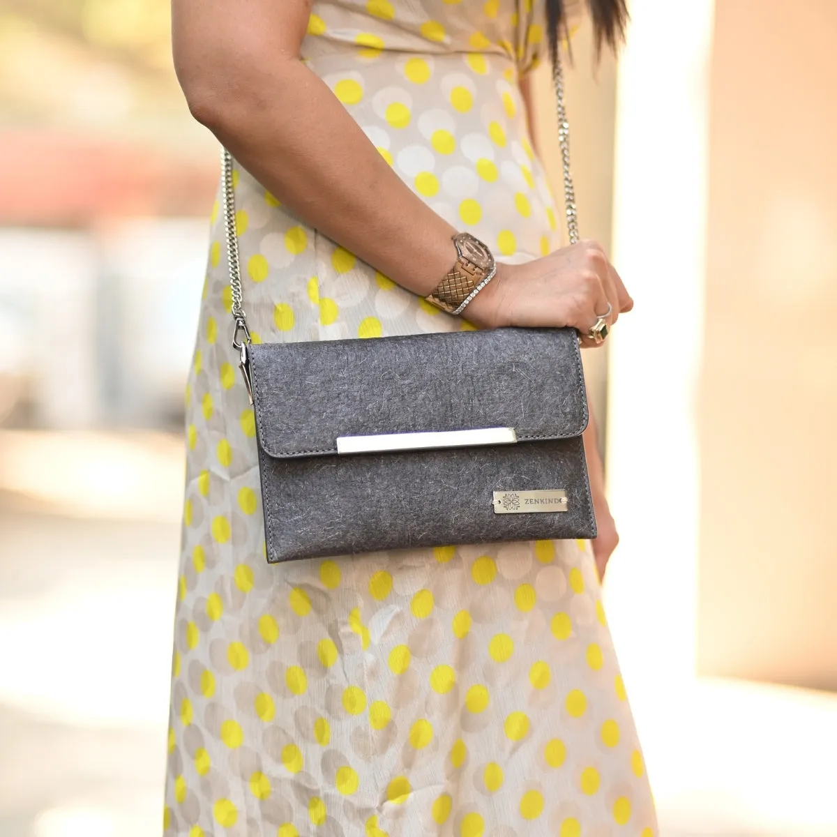 Grey Envelope Sling Bag For Women | Coconut Leather | Smart Textured Surface