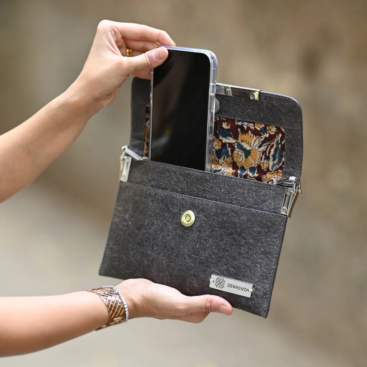 Grey Envelope Sling Bag For Women | Coconut Leather | Smart Textured Surface