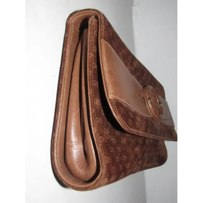 Gucci Vintage Pursesdesigner Purses Brown Small G Logo Print Suede And Leather Suedeleather Clutch