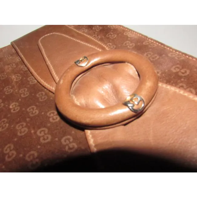 Gucci Vintage Pursesdesigner Purses Brown Small G Logo Print Suede And Leather Suedeleather Clutch
