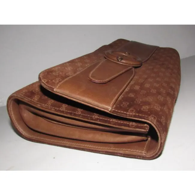 Gucci Vintage Pursesdesigner Purses Brown Small G Logo Print Suede And Leather Suedeleather Clutch