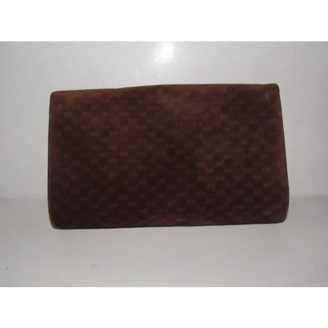 Gucci Vintage Pursesdesigner Purses Brown Small G Logo Print Suede And Leather Suedeleather Clutch