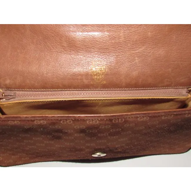 Gucci Vintage Pursesdesigner Purses Brown Small G Logo Print Suede And Leather Suedeleather Clutch