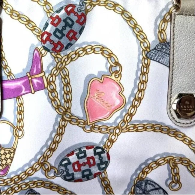 Gucci Webby Bag Equestrian Silkleather Multi Color Horse Bit Print Leather And Silk Tote