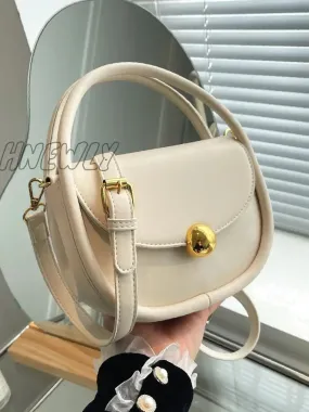 Hnewly - Metal Lock Detail Saddle Bag  - Women Satchels