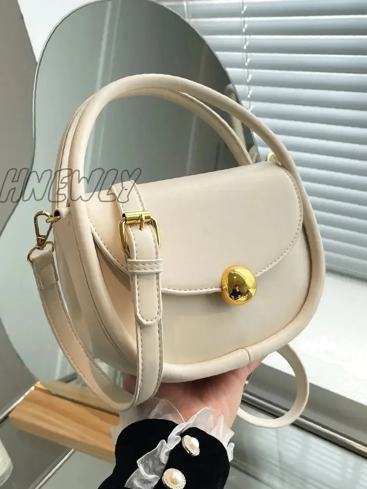 Hnewly - Metal Lock Detail Saddle Bag  - Women Satchels