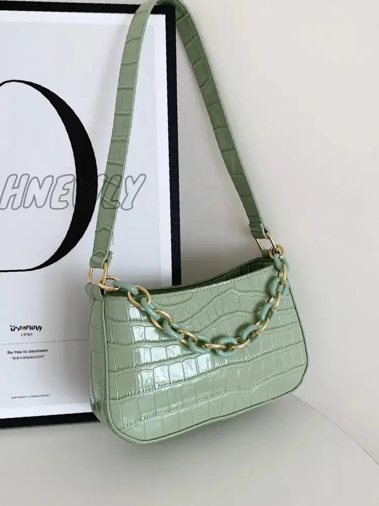 Hnewly - Minimalist Croc Embossed Chain Satchel Bag  - Women Satchels
