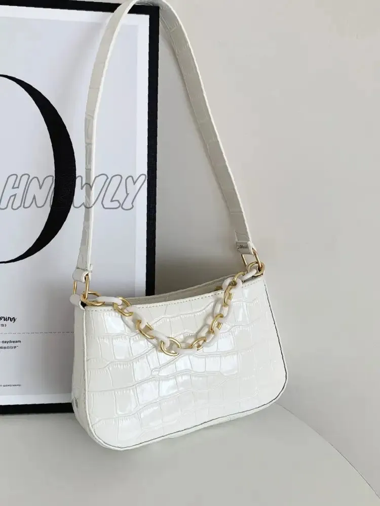 Hnewly - Minimalist Croc Embossed Chain Satchel Bag  - Women Satchels