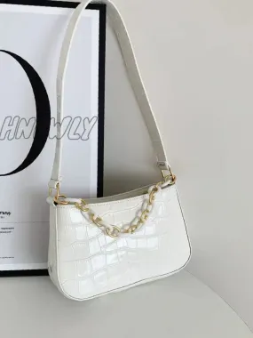 Hnewly - Minimalist Croc Embossed Chain Satchel Bag  - Women Satchels