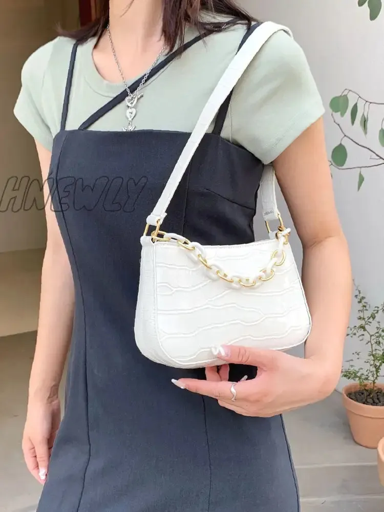 Hnewly - Minimalist Croc Embossed Chain Satchel Bag  - Women Satchels