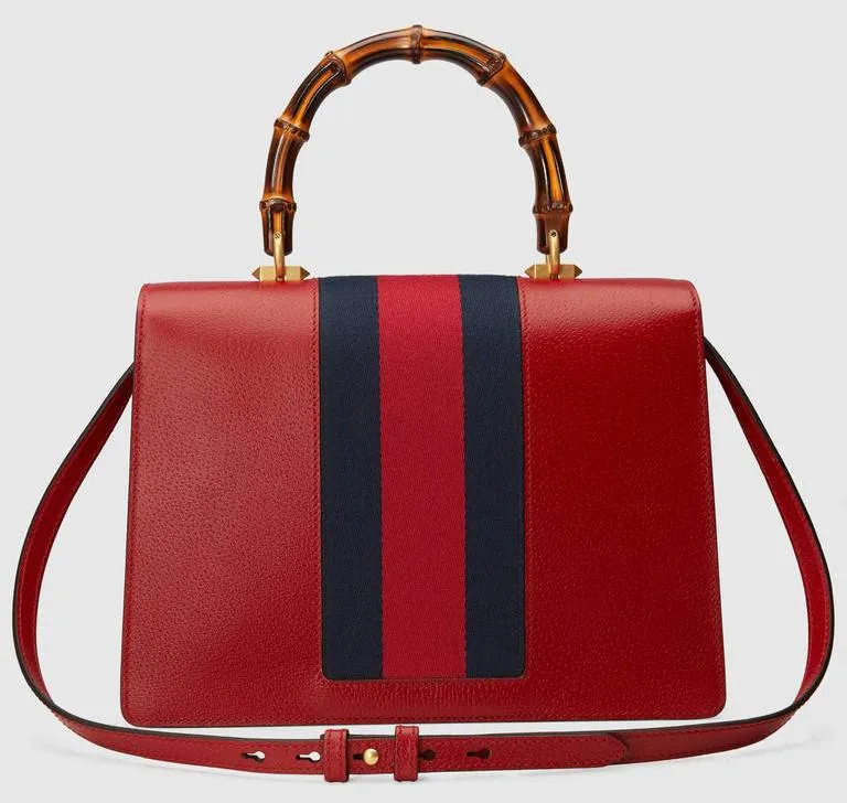 Leather Top Handle Bag with Moth, Red
