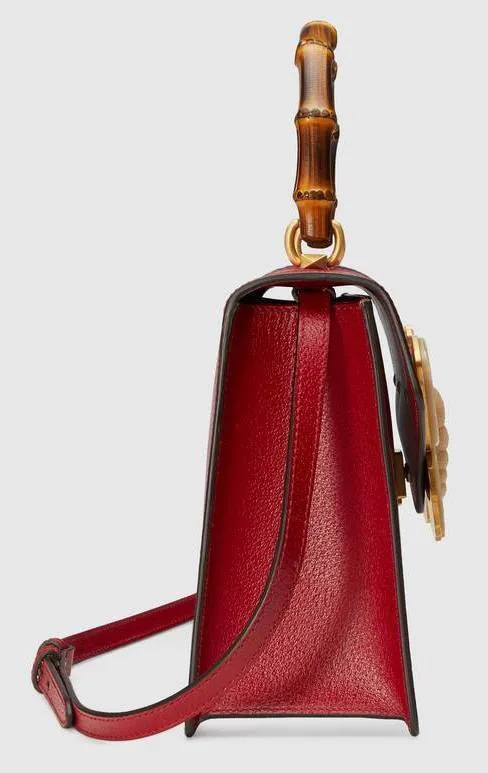 Leather Top Handle Bag with Moth, Red