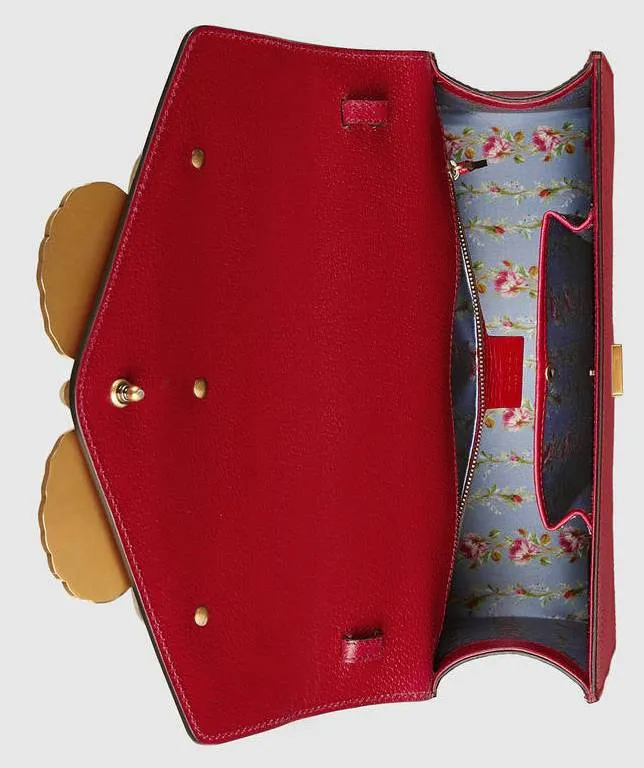 Leather Top Handle Bag with Moth, Red