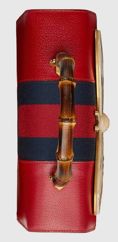 Leather Top Handle Bag with Moth, Red