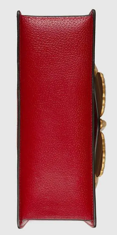 Leather Top Handle Bag with Moth, Red