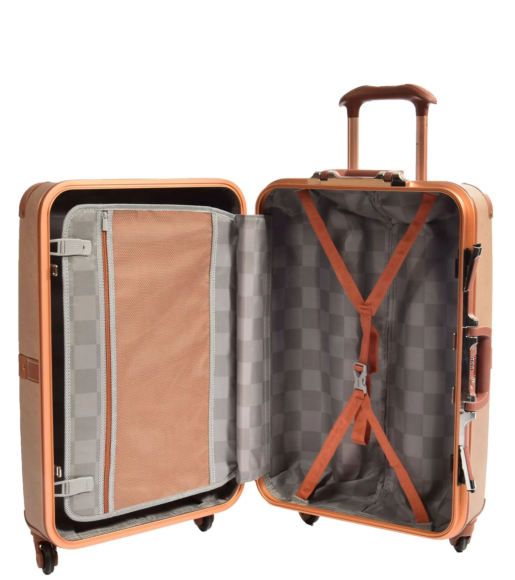 Medium 4 Wheels Classic Trunk Style Lightweight Suitcase ASB603 Brown