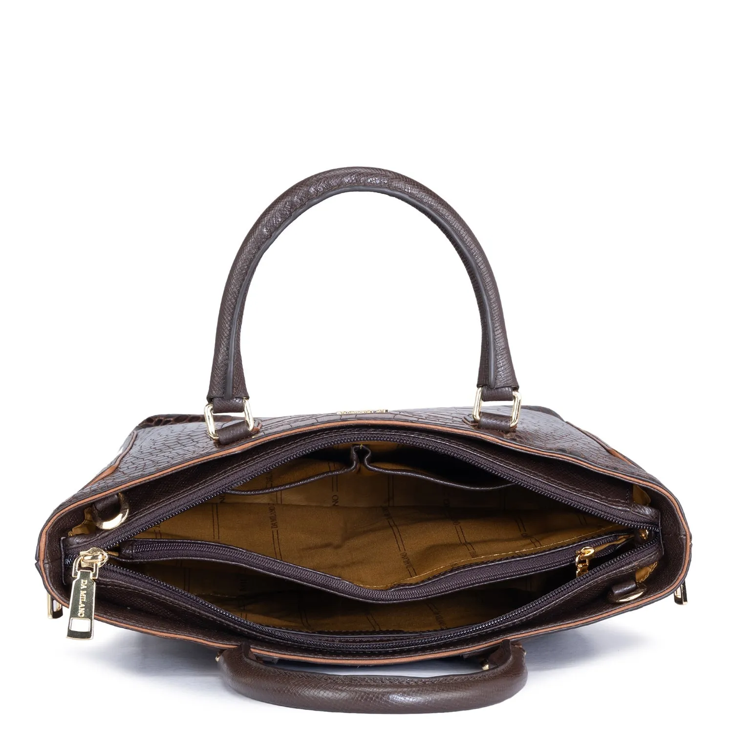Medium Croco Leather Satchel - Brown