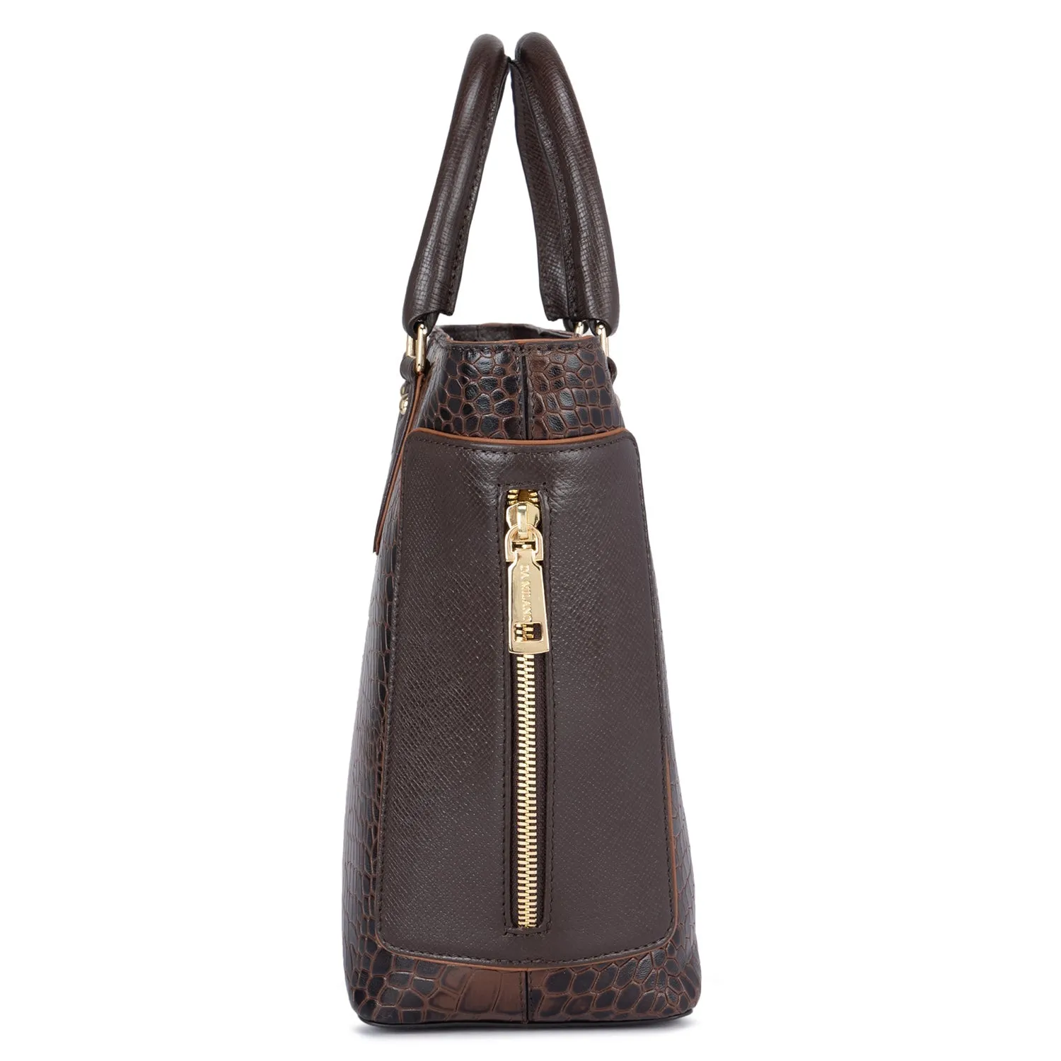 Medium Croco Leather Satchel - Brown