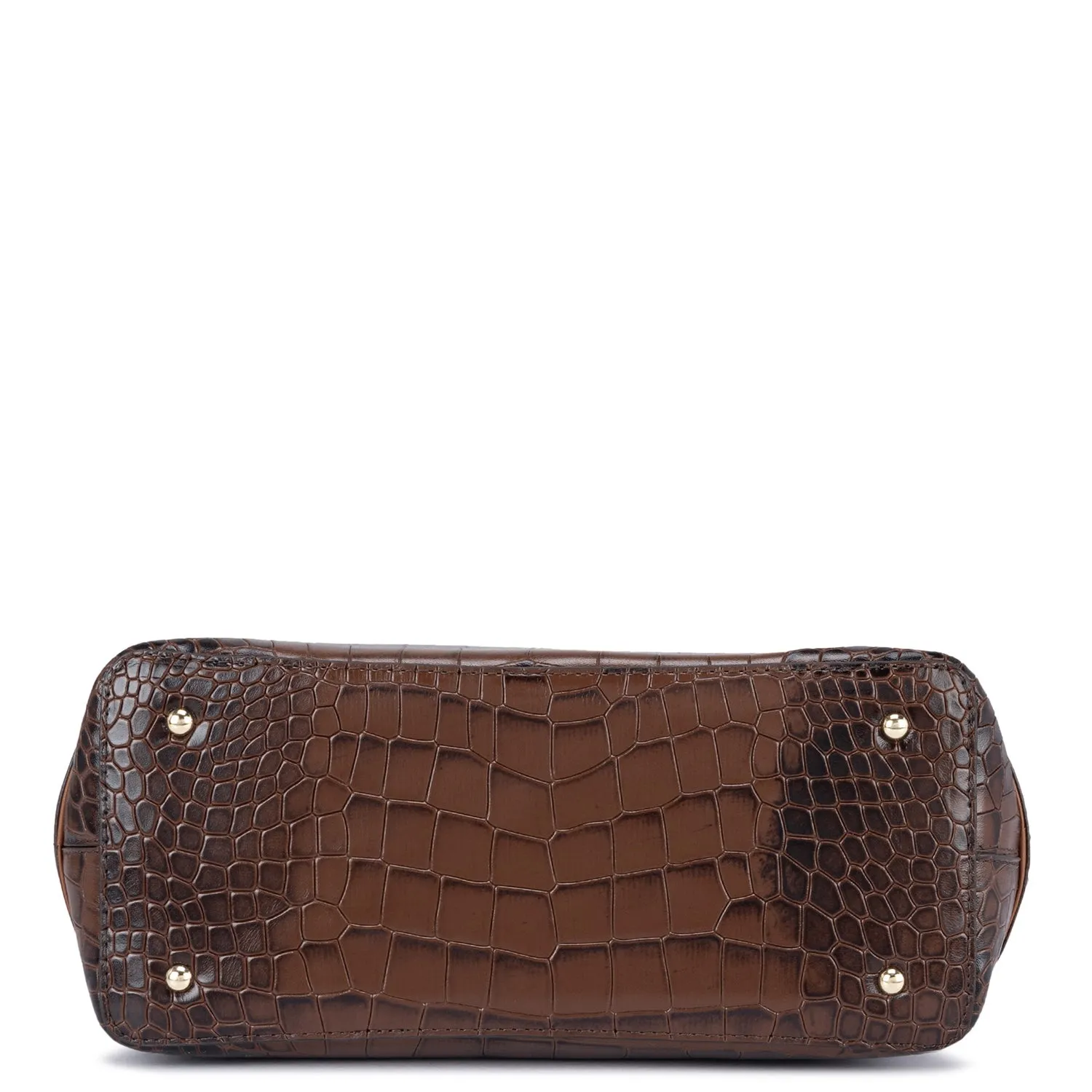 Medium Croco Leather Satchel - Brown