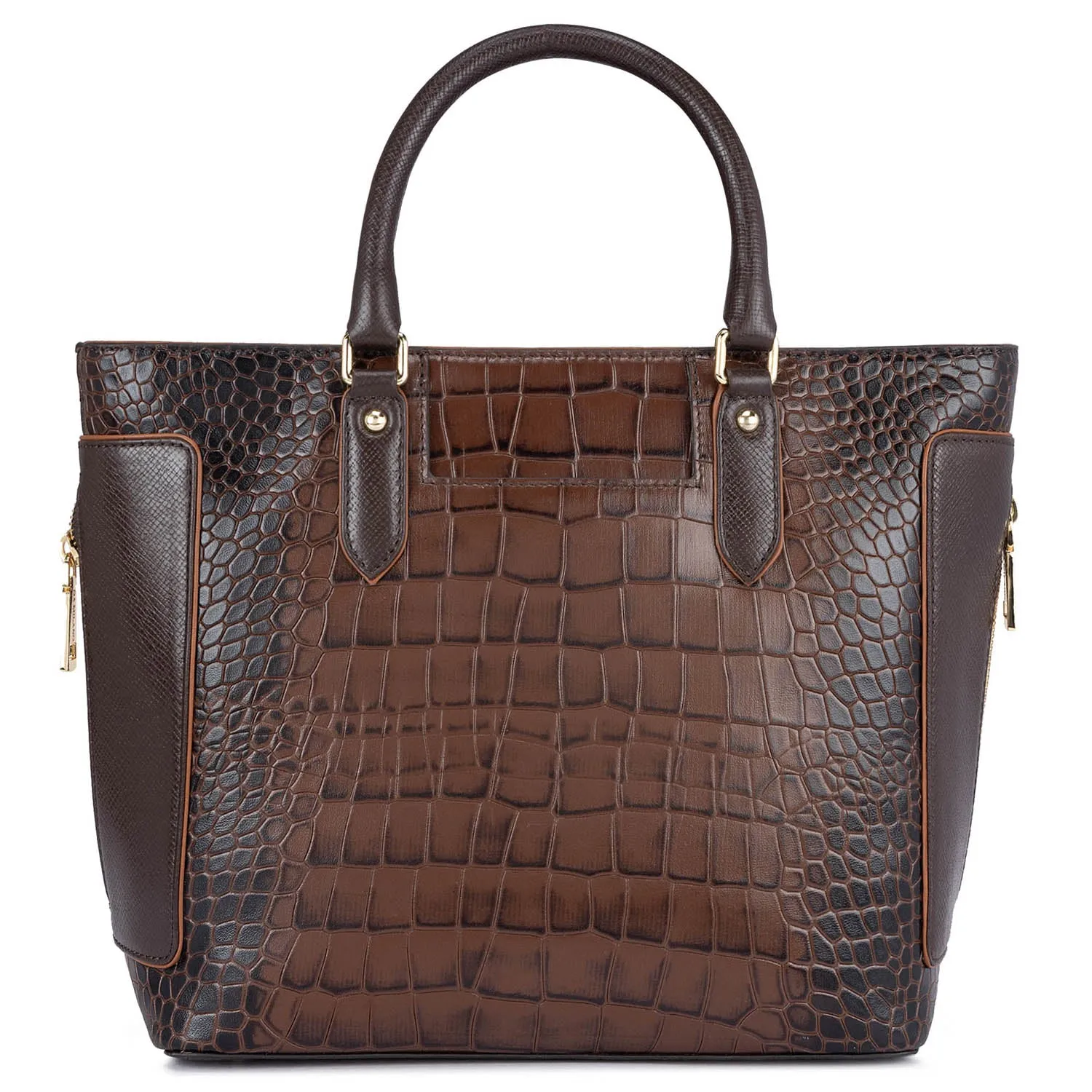 Medium Croco Leather Satchel - Brown