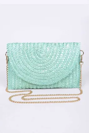 Mint Straw Envelope Convertible Clutch Bag