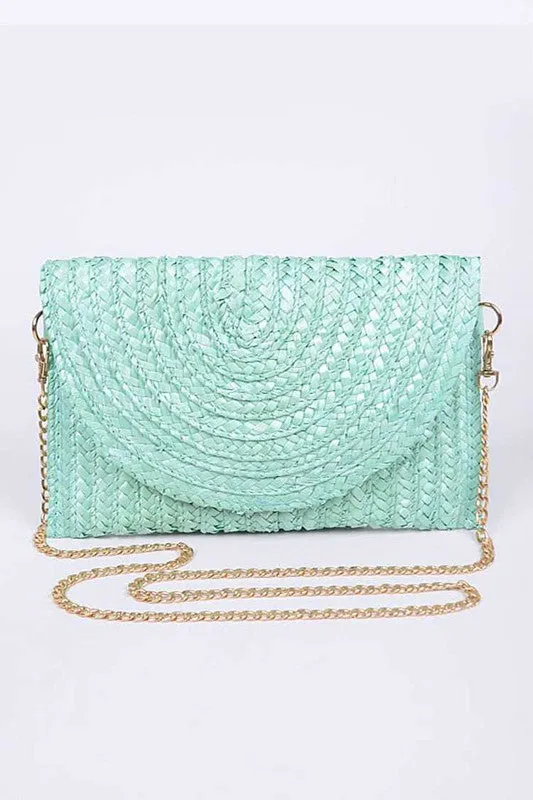 Mint Straw Envelope Convertible Clutch Bag