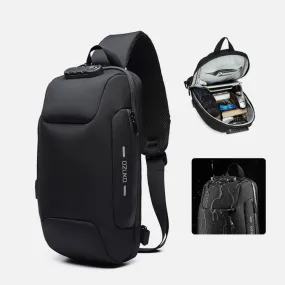 Multi-Pocket Fashion Sling Bag Chest Bag with Passport Lock USB Charging Port