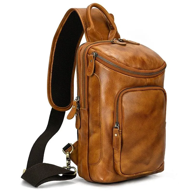 Natural Leather Chest Pack Leather Shoulder Bag
