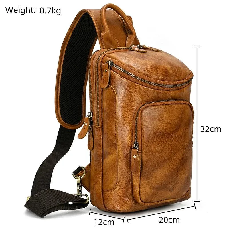 Natural Leather Chest Pack Leather Shoulder Bag