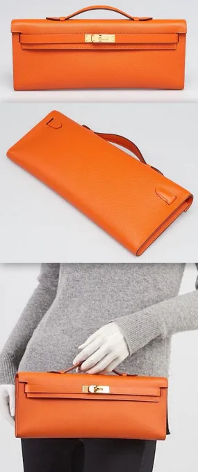 Orange Epsom Leather Kelly Cut Bag