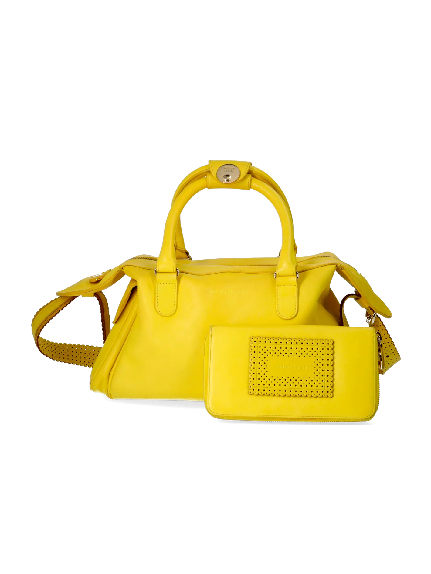 perforated-detail top-handle bag and wallet set