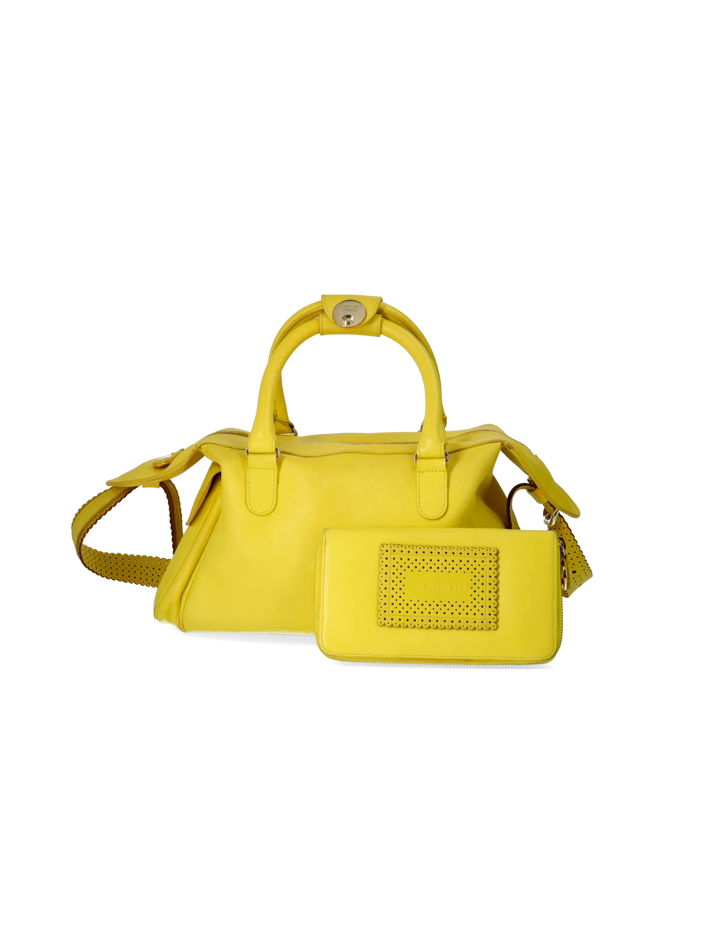perforated-detail top-handle bag and wallet set