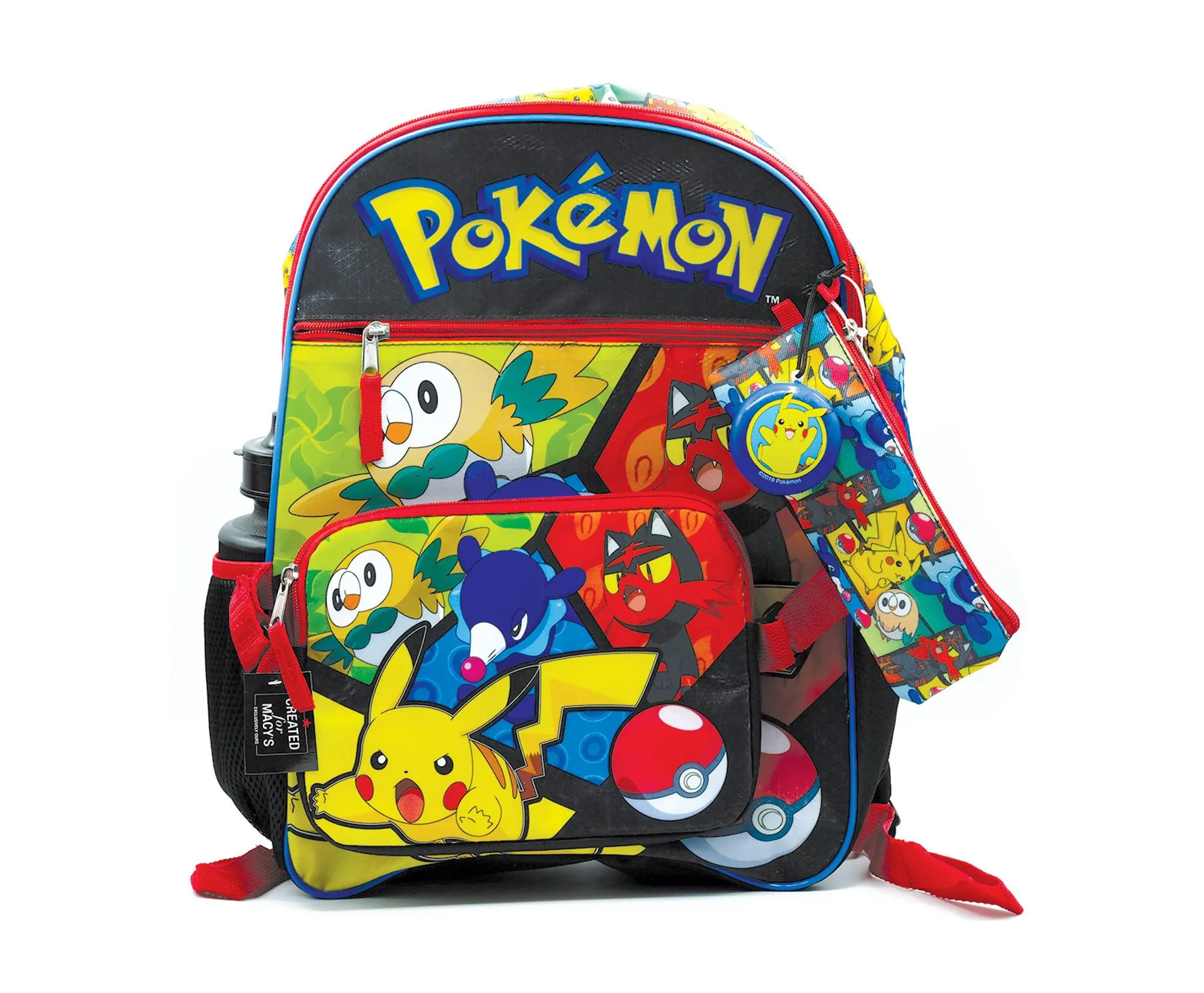 Pokemon Characters 5 Piece 16 Inch Backpack | 2x Cases | Bottle | Zip Pull