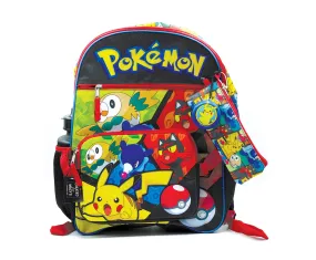 Pokemon Characters 5 Piece 16 Inch Backpack | 2x Cases | Bottle | Zip Pull