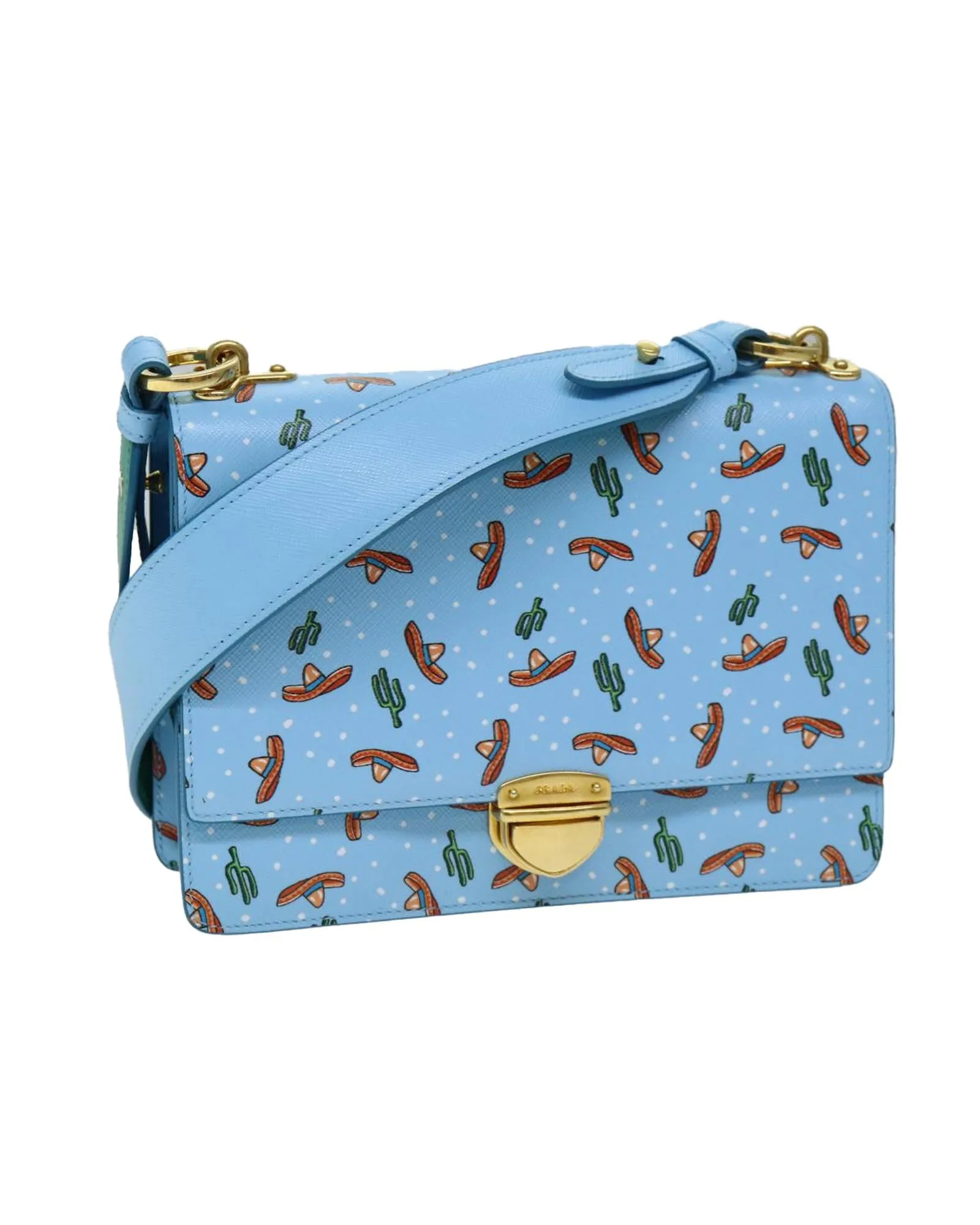 Prada Galleria Shoulder Bag in Blue with Sombrero Print
