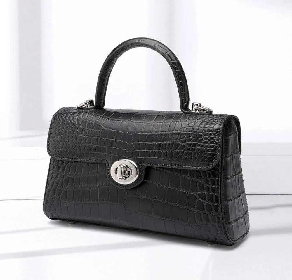 Small Matt Genuine Crocodile Leather Top Handle Bags