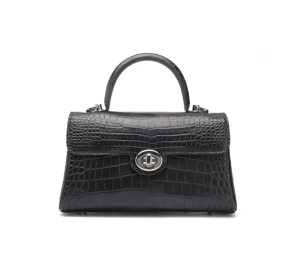 Small Matt Genuine Crocodile Leather Top Handle Bags