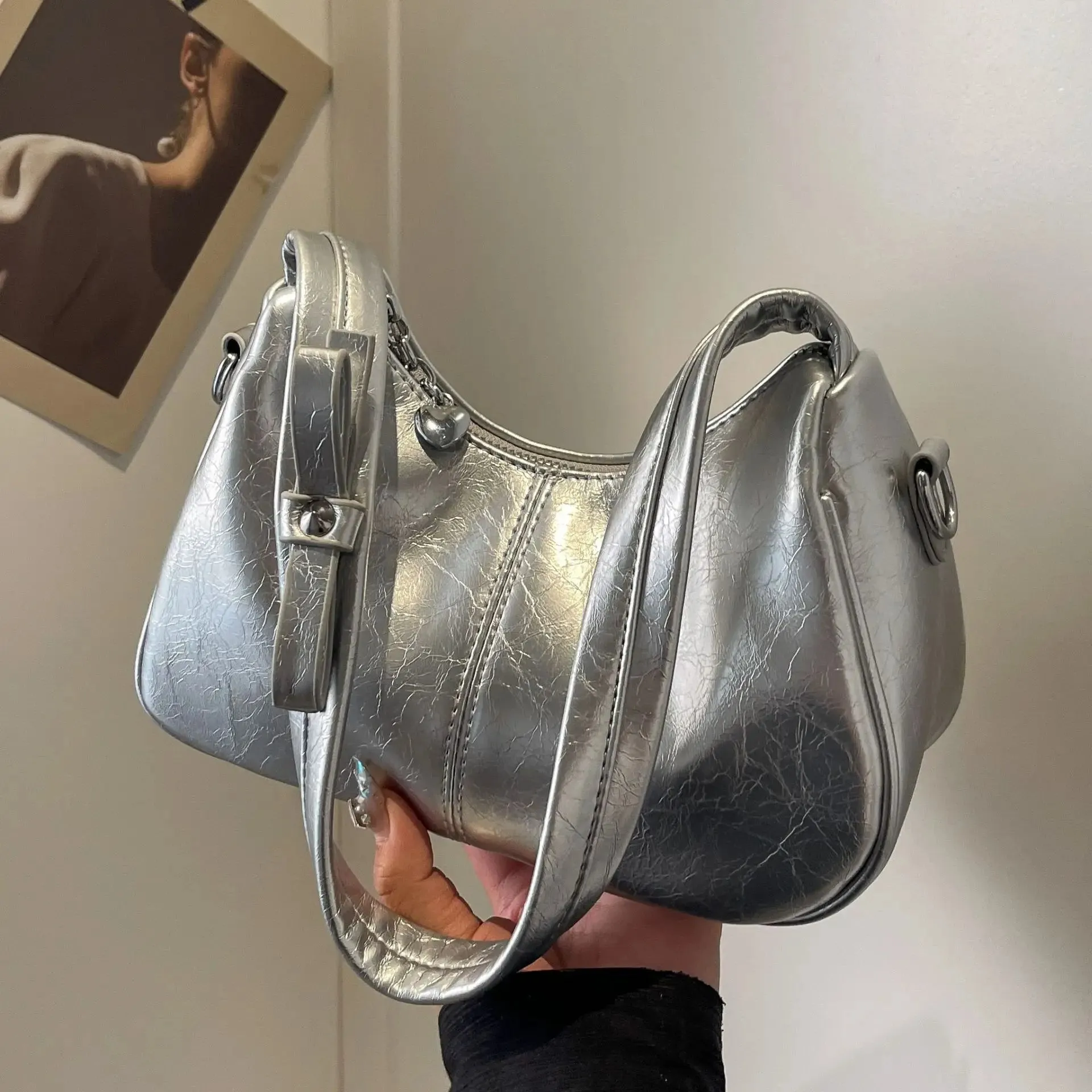 Uakiss All Match Y2k Aesthetic Solid Handbags Elegant Office Lady Fairy Underarm Bag Streetwear Fashion Simple Shoulder Crossbody Bags
