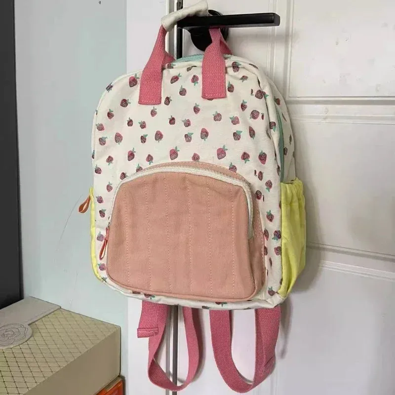 UAKISS  -  Casual Kawaii Strawberry Print Schoolbags Girls Fashion Cute Contrast Color Women Bags Japanese All Match Backpacks for Students