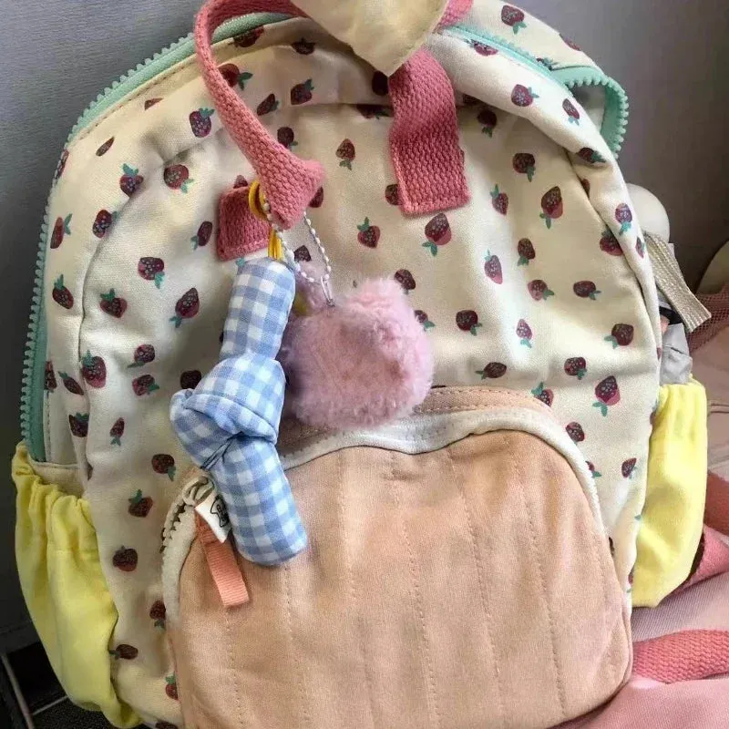 UAKISS  -  Casual Kawaii Strawberry Print Schoolbags Girls Fashion Cute Contrast Color Women Bags Japanese All Match Backpacks for Students
