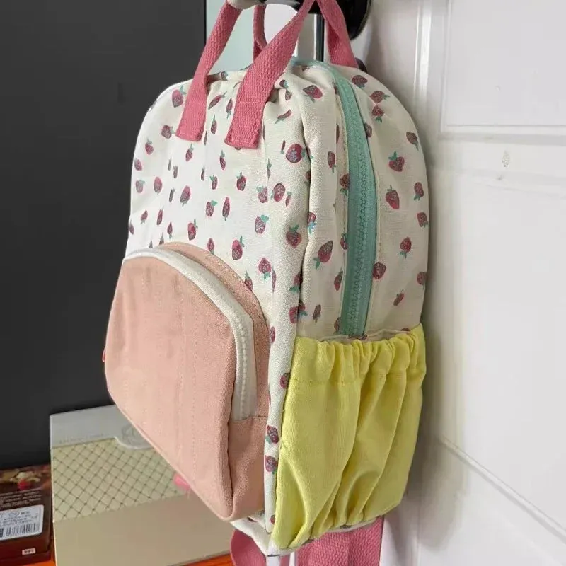 UAKISS  -  Casual Kawaii Strawberry Print Schoolbags Girls Fashion Cute Contrast Color Women Bags Japanese All Match Backpacks for Students