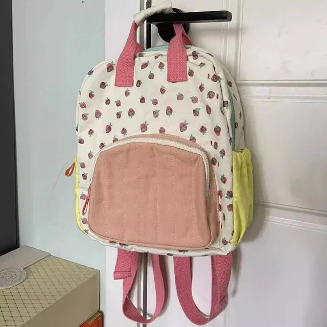 UAKISS  -  Casual Kawaii Strawberry Print Schoolbags Girls Fashion Cute Contrast Color Women Bags Japanese All Match Backpacks for Students