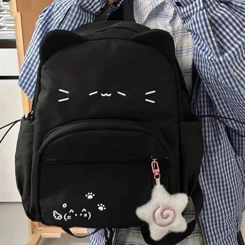 Uakiss Cute Black Womens Backpacks Cat Kawaii Nylon Small Casual Backpacks Harajuku Fashion Transparent Lolita New Female Ita Bag